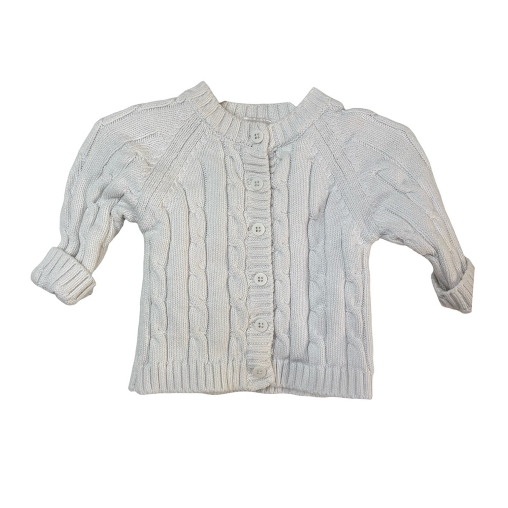 Baby Mode 0-6 Months Unisex White Cable Knit Ribbed Cardigan 100% Cotton